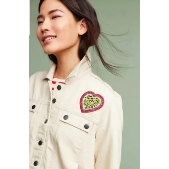 Anthropologie Embroidered Heart Denim Jacket - Picture 3 of 6